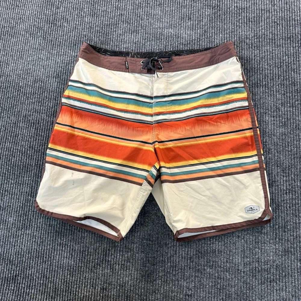 ONeill Hyperfreak Mens 32 Striped Multi Color Swim Trunks Board Shorts